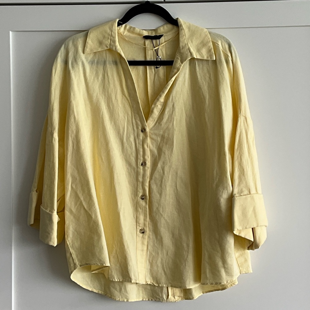 Zara Pale Yellow Button-Down Oversized Blouse